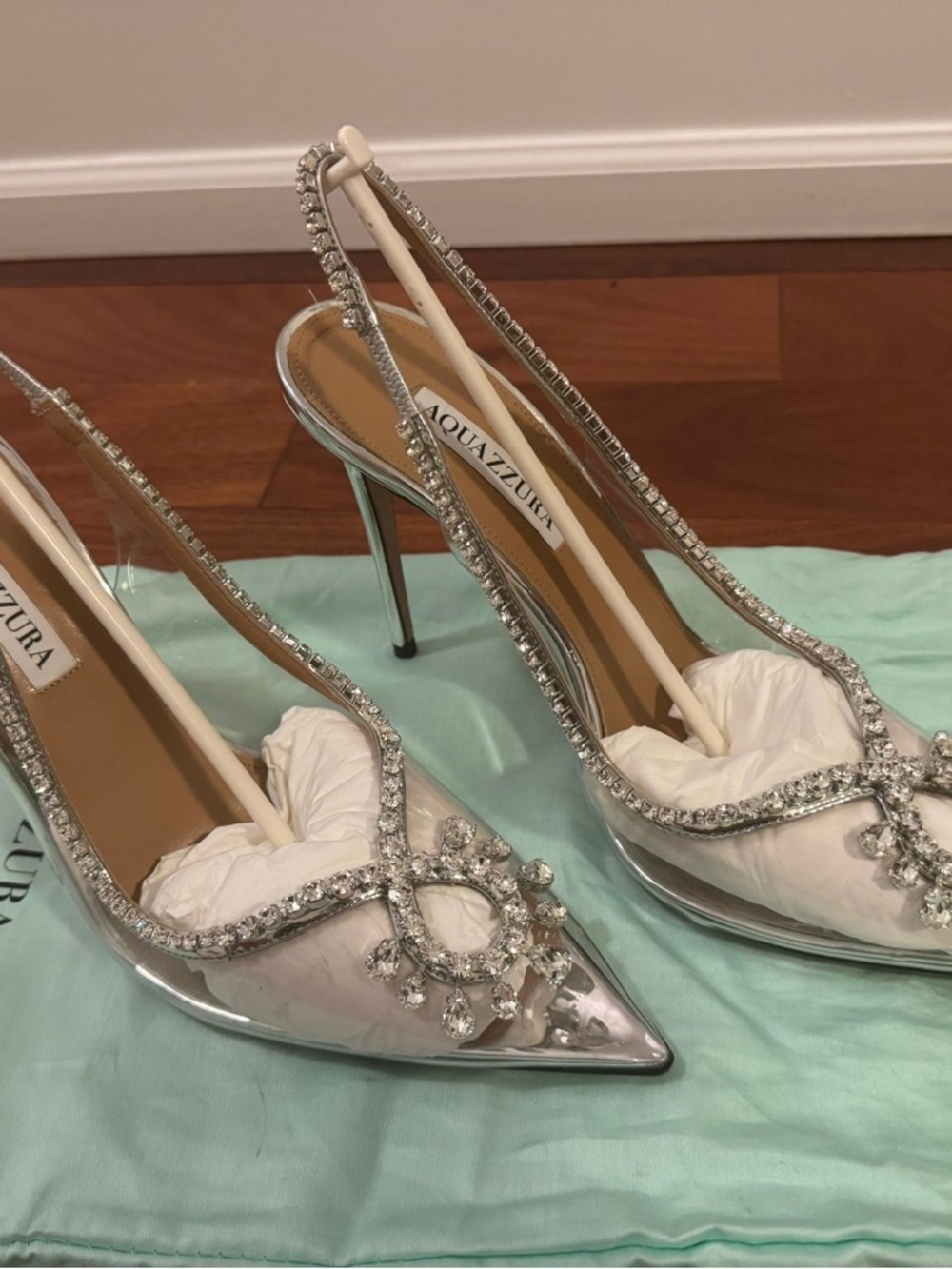 Aquazzura Silver Crystal-Embellished Slingback Pumps